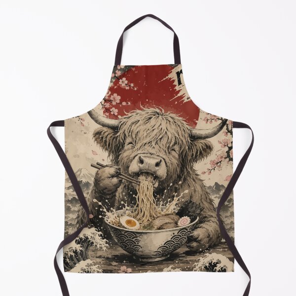 Item preview, Highland Cattle Cow Ramen Sumie Japanese Vintage designed and sold by TomFrontierArt.