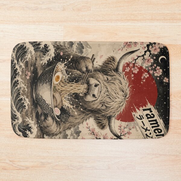 Item preview, Highland Cattle Cow Ramen Sumie Japanese Vintage designed and sold by TomFrontierArt.