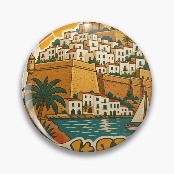 Item preview, Dalt Vila Spain Travel Souvenir - Retro Illustration designed and sold by VisualArtsOasis.