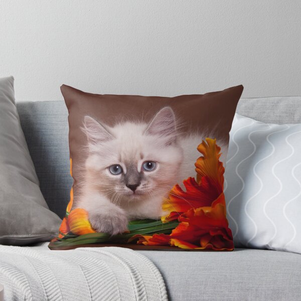 Item preview, fluffy kitten with flowers designed and sold by utekhina.