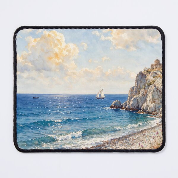 Item preview, Watercolor Painting of Mediterranean Coastal Seascape designed and sold by Mike Kiev art.