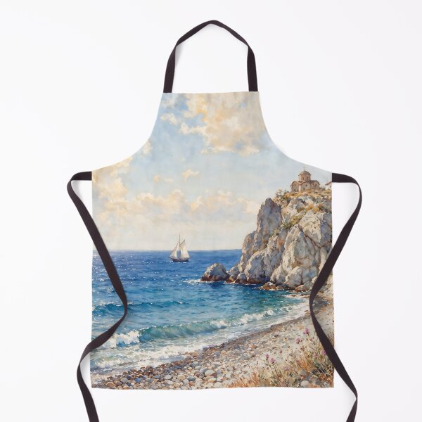 Item preview, Watercolor Painting of Mediterranean Coastal Seascape designed and sold by Mike Kiev art.