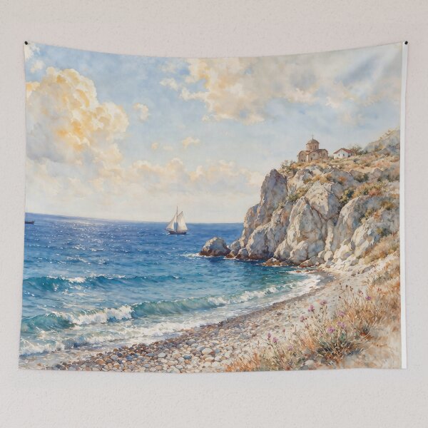 Item preview,  Watercolor Painting of Mediterranean Coastal Seascape designed and sold by Mike Kiev art.