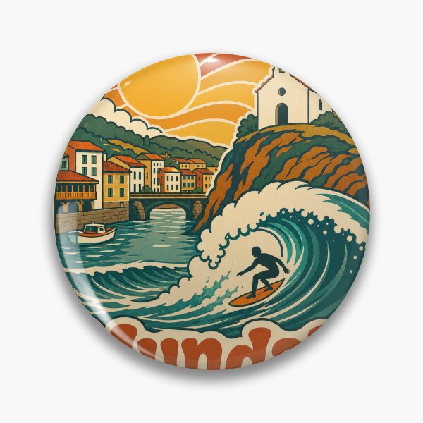 Item preview, Mundaka Spain Travel Souvenir - Retro Illustration designed and sold by VisualArtsOasis.