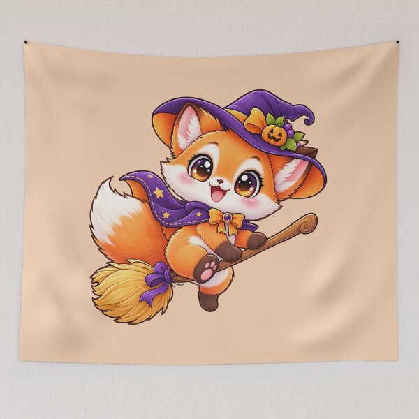 Item preview, Kawaii Chibi Fox on Broomstick Sticker Art – Cute Halloween Illustration designed and sold by MagicMakerPh.