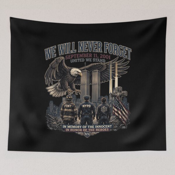 Item preview, 9/11 Never Forget Shirt, September 11 Memorial T-Shirt, FDNY NYPD First Responder Shirt, American Flag Patriotic Tee, 9/11 Tribute designed and sold by FHdesigns.