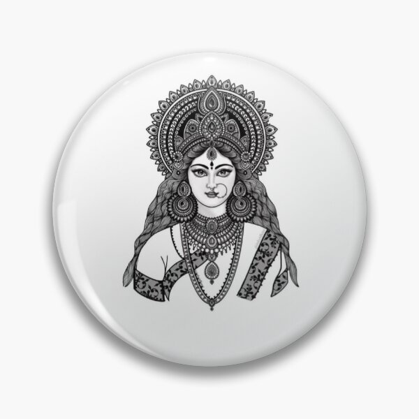 Item preview, Goddess Durga black and white pen art  designed and sold by Qerapainting.