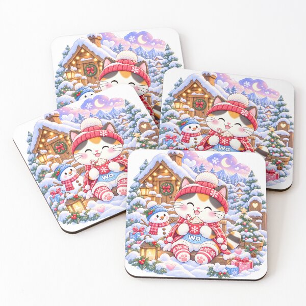 Item preview, Kawaii Calico Cat Winter Cabin Cat Cute Cartoon Animal Design designed and sold by Wawa5656.