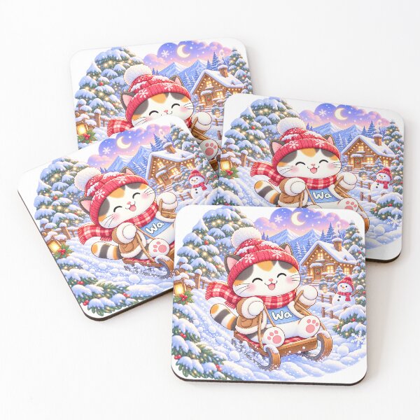 Item preview, Kawaii Calico Cat Sledding Cat Cute Cartoon Animal Design designed and sold by Wawa5656.