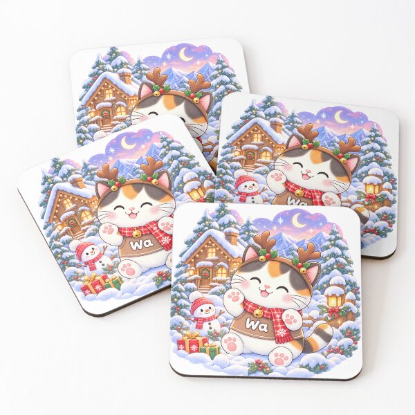 Item preview, Kawaii Calico Cat Reindeer Winter Cat Cute Cartoon Animal Design designed and sold by Wawa5656.