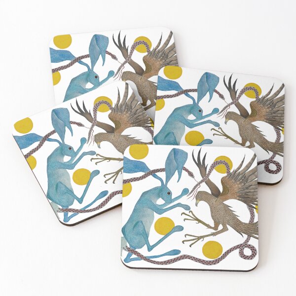 Item preview, Watercolor painting of rabbit & hawk with snake designed and sold by KakiDimock.