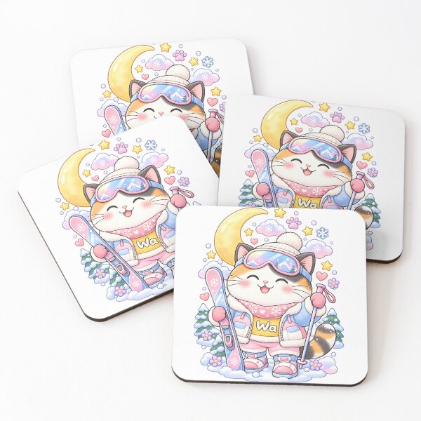 Item preview, Kawaii Calico Cat Skiing Cat Cute Cartoon Animal Design designed and sold by Wawa5656.