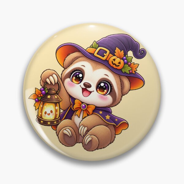 Item preview, Kawaii Sloth with Lantern Sticker Art – Cute Chibi Halloween Illustration designed and sold by MagicMakerPh.