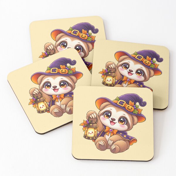 Item preview, Kawaii Sloth with Lantern Sticker Art – Cute Chibi Halloween Illustration designed and sold by MagicMakerPh.