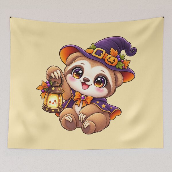 Item preview, Kawaii Sloth with Lantern Sticker Art – Cute Chibi Halloween Illustration designed and sold by MagicMakerPh.