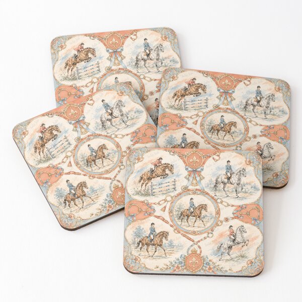 Item preview, Horse Lovers – Salmon & Blue Vintage Scarf Design designed and sold by LuluLeb.