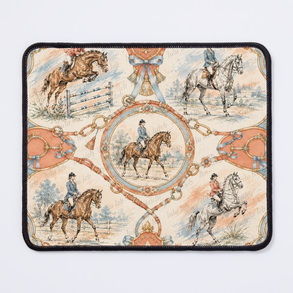 Item preview, Horse Lovers – Salmon & Blue Vintage Scarf Design designed and sold by LuluLeb.