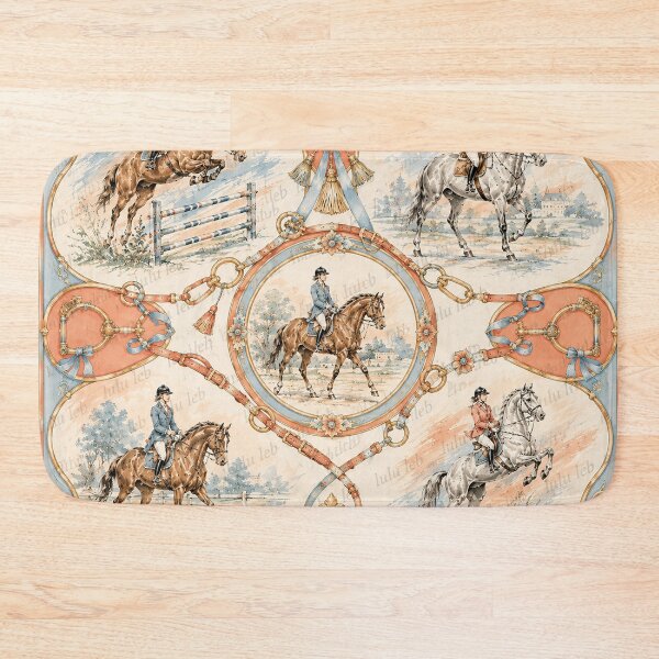 Item preview, Horse Lovers – Salmon & Blue Vintage Scarf Design designed and sold by LuluLeb.