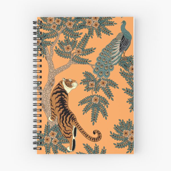 Item preview, Traditional Chinese Tiger and Peacock Floral Pattern on Orange designed and sold by Sveta Aho.