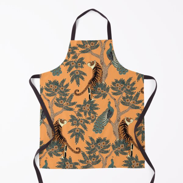 Item preview, Traditional Chinese Tiger and Peacock Floral Pattern on Orange designed and sold by Sveta Aho.