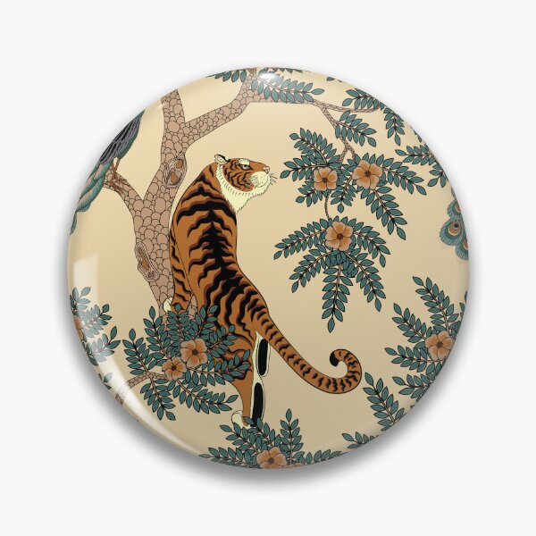 Item preview, Traditional Chinese Tiger and Peacock Floral Pattern on Yellow designed and sold by Sveta Aho.