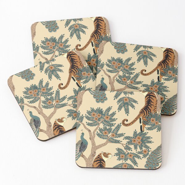 Item preview, Traditional Chinese Tiger and Peacock Floral Pattern on Yellow designed and sold by Sveta Aho.