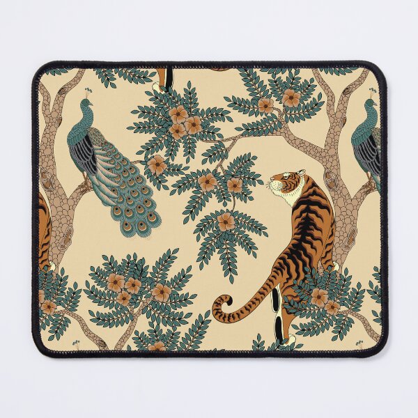 Item preview, Traditional Chinese Tiger and Peacock Floral Pattern on Yellow designed and sold by Sveta Aho.