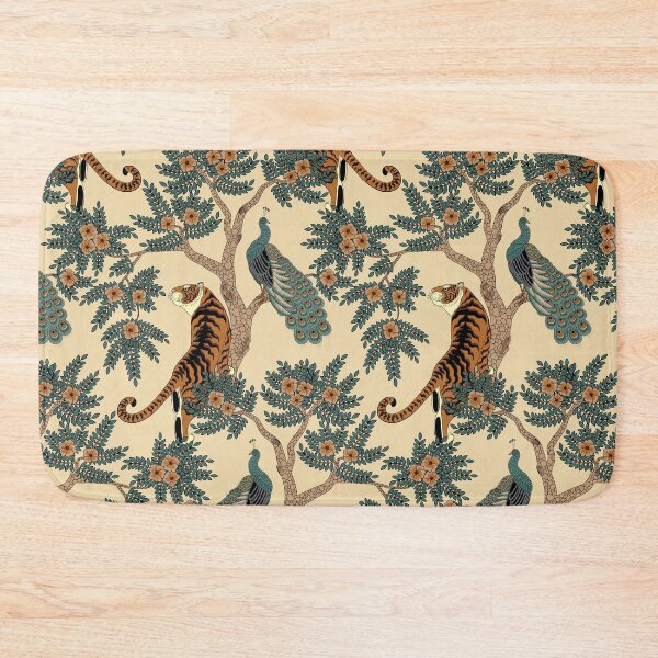 Item preview, Traditional Chinese Tiger and Peacock Floral Pattern on Yellow designed and sold by Sveta Aho.