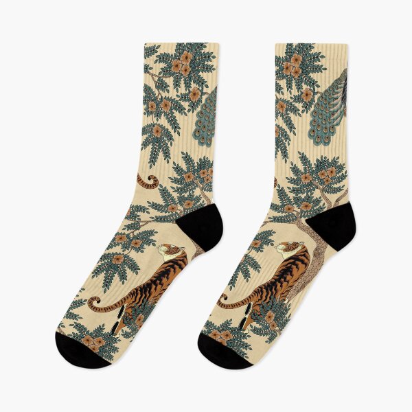 Item preview, Traditional Chinese Tiger and Peacock Floral Pattern on Yellow designed and sold by Sveta Aho.