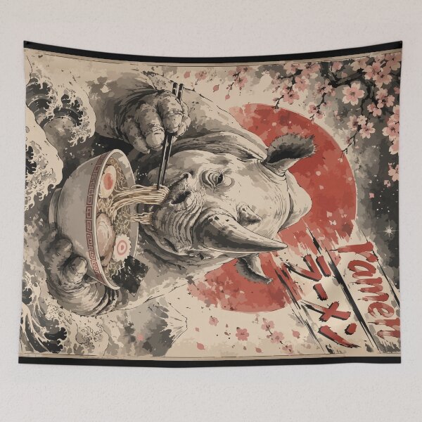 Item preview, Rhinoceros Ramen Sumie Japanese Vintage designed and sold by TomFrontierArt.