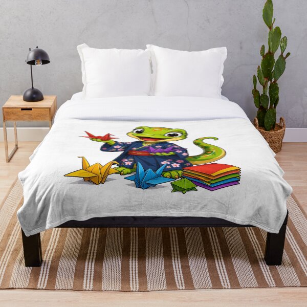 Aperçu de l'œuvre Mignon gecko en origami, kimono japonais, clipart – Art coloré de lézard en origami créée et vendue par Krincydigitalart.