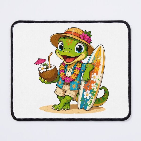 Item preview, Cute Gecko Surfer Clipart, Tropical Beach Gecko with Surfboard and Coconut, Summer Vacation Reptile Art designed and sold by Krincydigitalart.