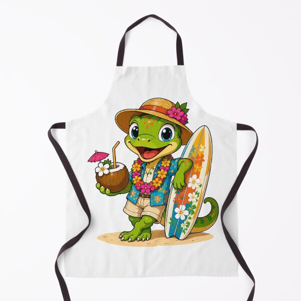 Item preview, Cute Gecko Surfer Clipart, Tropical Beach Gecko with Surfboard and Coconut, Summer Vacation Reptile Art designed and sold by Krincydigitalart.