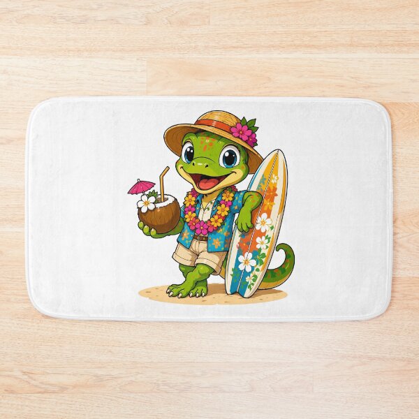 Item preview, Cute Gecko Surfer Clipart, Tropical Beach Gecko with Surfboard and Coconut, Summer Vacation Reptile Art designed and sold by Krincydigitalart.