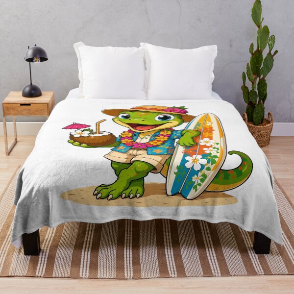 Item preview, Cute Gecko Surfer Clipart, Tropical Beach Gecko with Surfboard and Coconut, Summer Vacation Reptile Art designed and sold by Krincydigitalart.