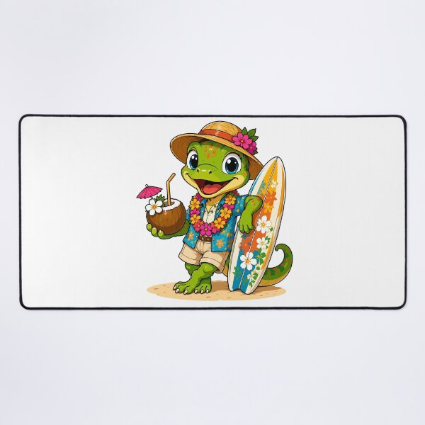 Item preview, Cute Gecko Surfer Clipart, Tropical Beach Gecko with Surfboard and Coconut, Summer Vacation Reptile Art designed and sold by Krincydigitalart.