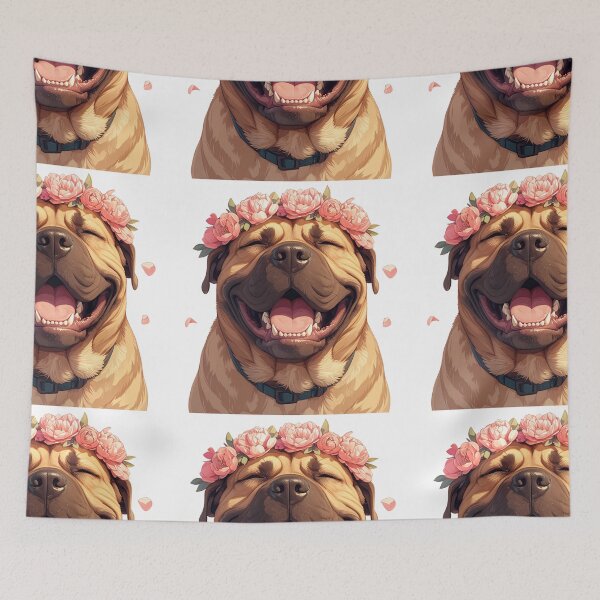 Item preview, Cute Bullmastiff puppy dog with a flower crown designed and sold by MendaciousMina.