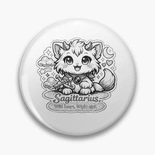 Item preview, Zodiac sign Sagittarius in black and white with kawaii cat  designed and sold by wallartofmio.