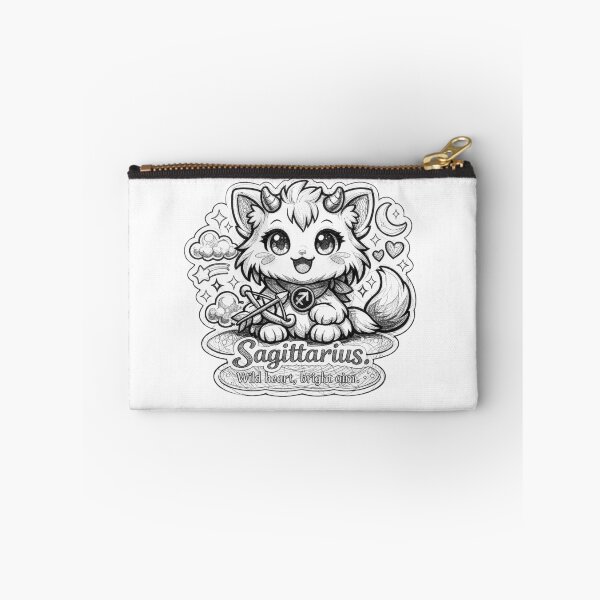 Item preview, Zodiac sign Sagittarius in black and white with kawaii cat  designed and sold by wallartofmio.