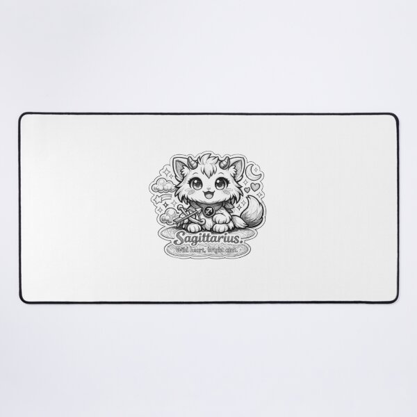 Item preview, Zodiac sign Sagittarius in black and white with kawaii cat  designed and sold by wallartofmio.