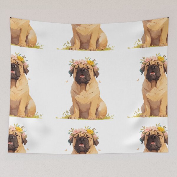 Item preview, Cute Bullmastiff puppy dog with a flower crown designed and sold by MendaciousMina.