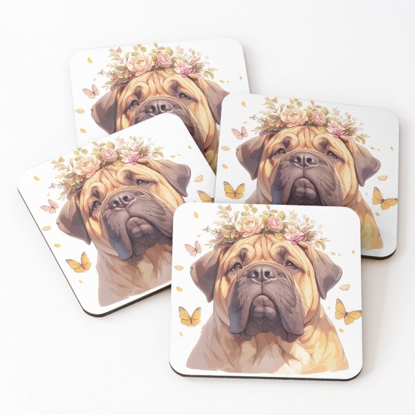Item preview, Cute Bullmastiff puppy dog with a flower crown designed and sold by MendaciousMina.