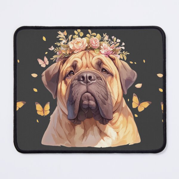 Item preview, Cute Bullmastiff puppy dog with a flower crown designed and sold by MendaciousMina.