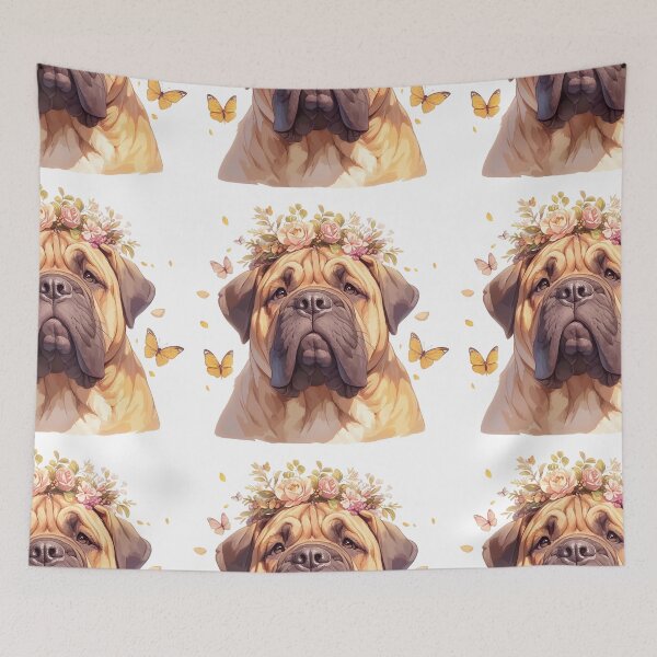 Item preview, Cute Bullmastiff puppy dog with a flower crown designed and sold by MendaciousMina.