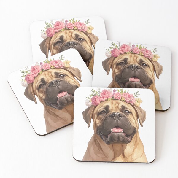 Item preview, Cute Bullmastiff puppy dog with a flower crown designed and sold by MendaciousMina.