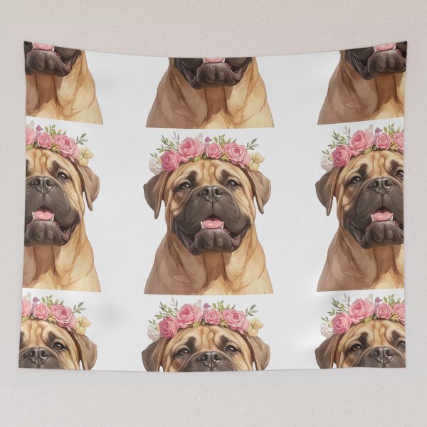 Item preview, Cute Bullmastiff puppy dog with a flower crown designed and sold by MendaciousMina.