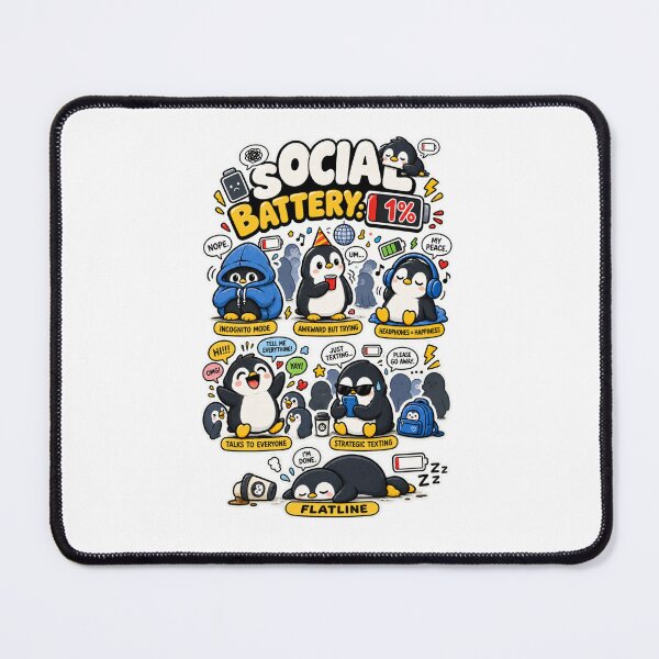 Item preview, Social Battery: 1% | Funny Penguin Introvert Humor designed and sold by MrDev.