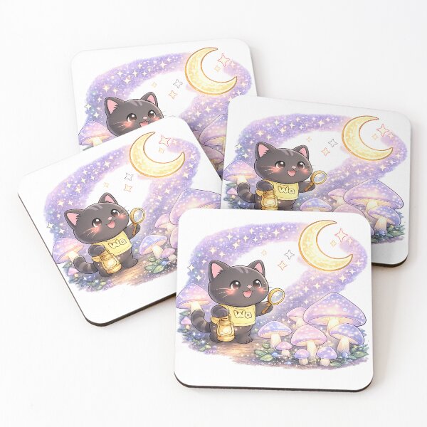 Item preview, Kawaii Black Cat in a Magical Mushroom Forest Cute Cartoon Animal Design designed and sold by Wawa5656.