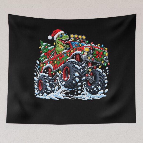 Item preview, Monster Truck Dinosaur Christmas Lights Tree Santa Hat Boys designed and sold by clothesy7.