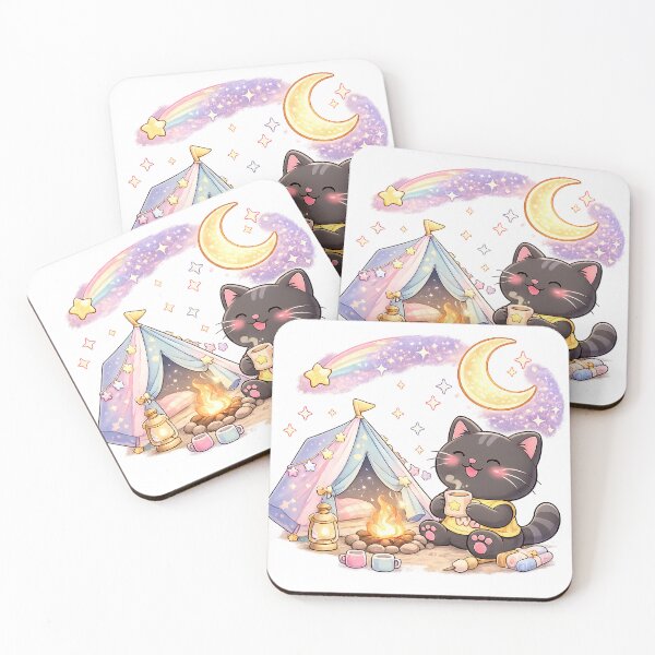 Item preview, Kawaii Black Cat Camping Under the Stars Cute Cartoon Animal Design designed and sold by Wawa5656.